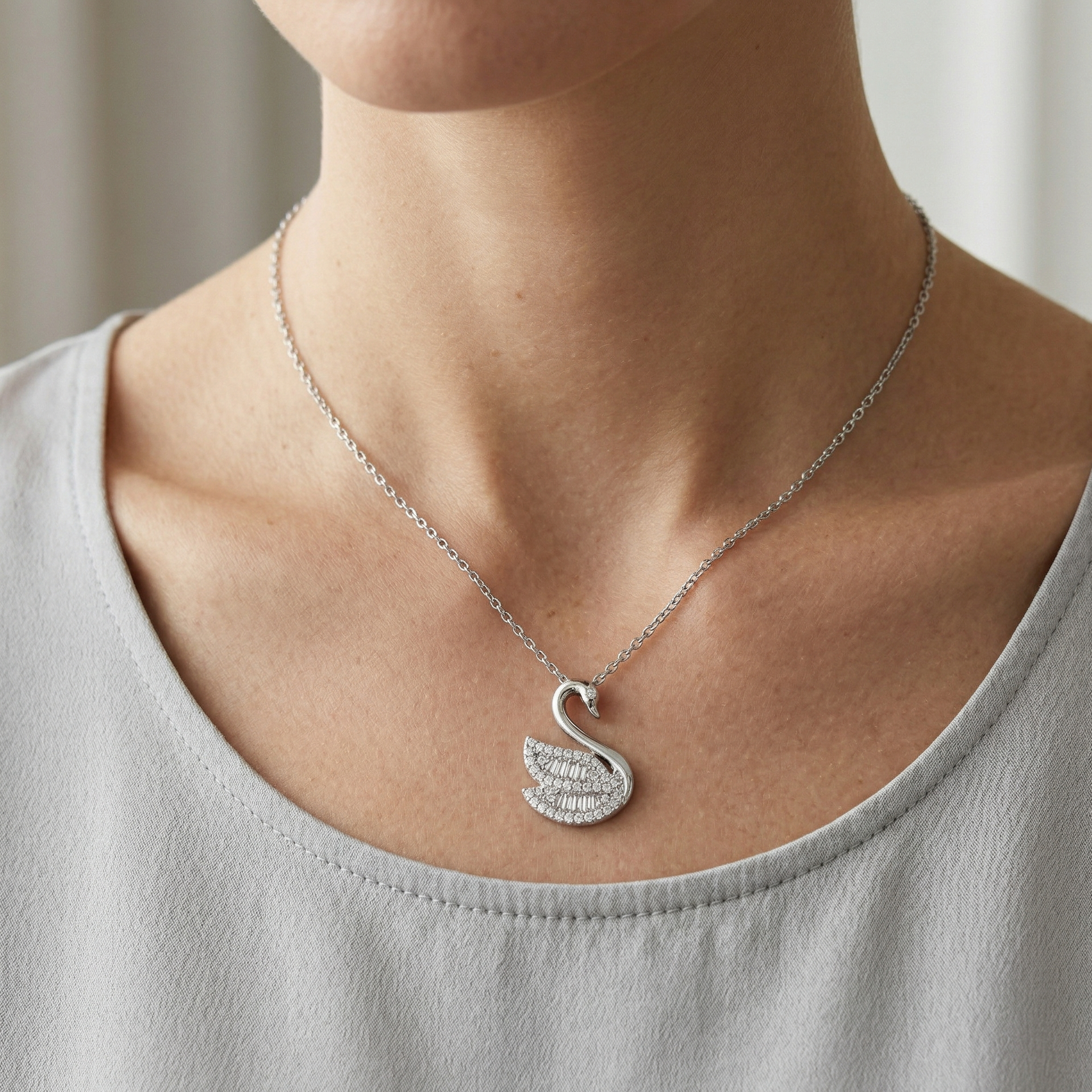 Silver Swan Pendant Necklace