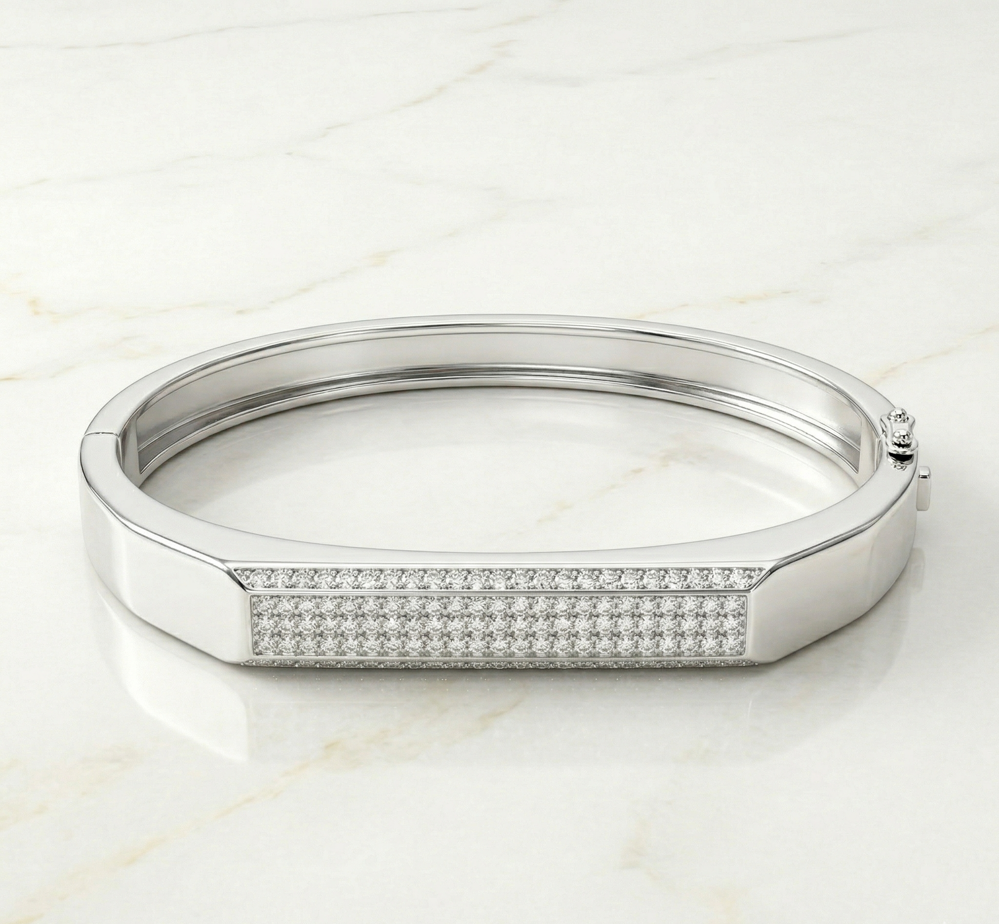 Silver Diamond Bar Bangle Bracelet