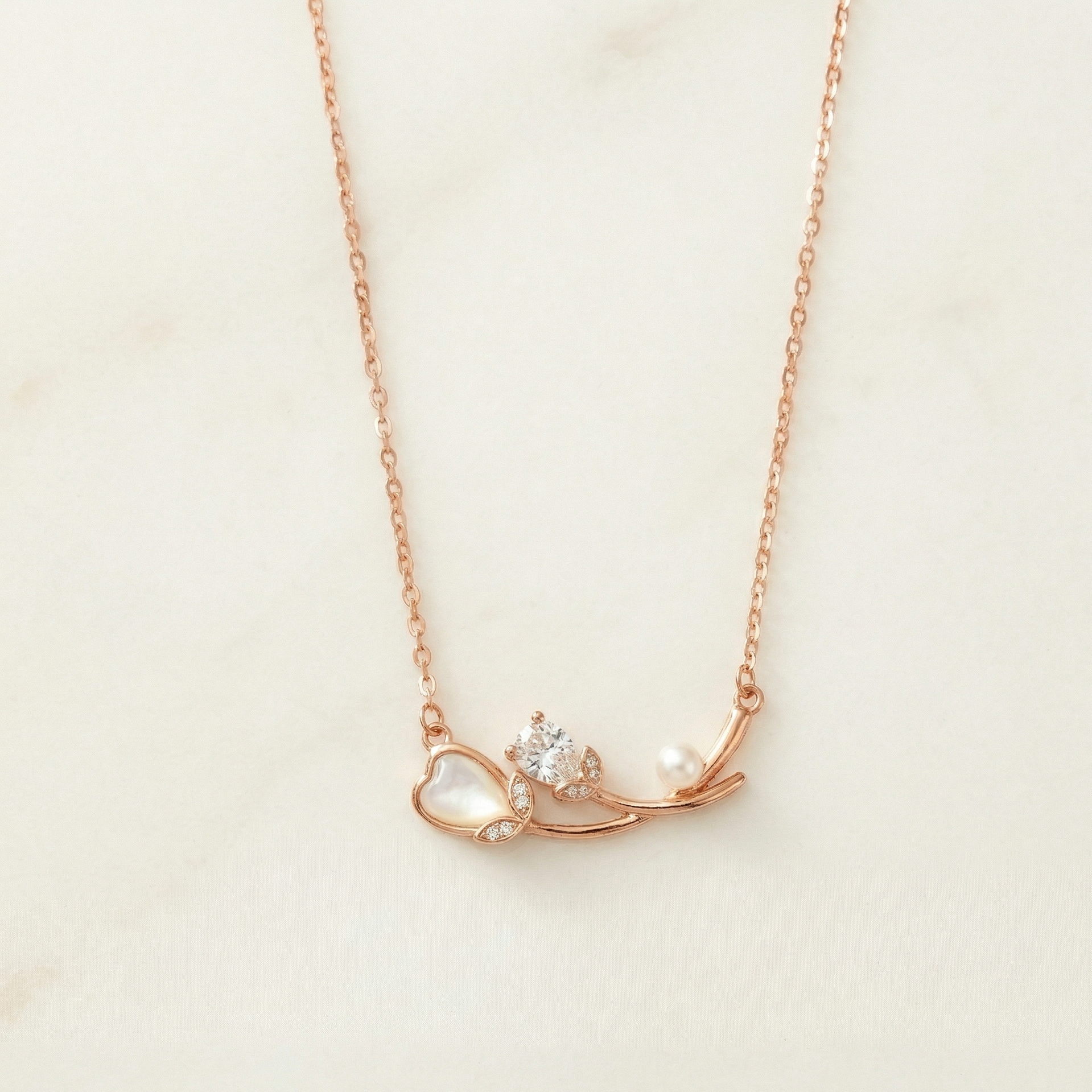 Rose Gold Butterfly Pearl Necklace