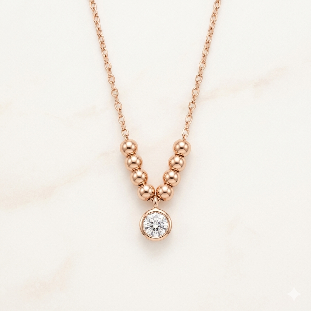 Rose Gold Beaded Solitaire Necklace