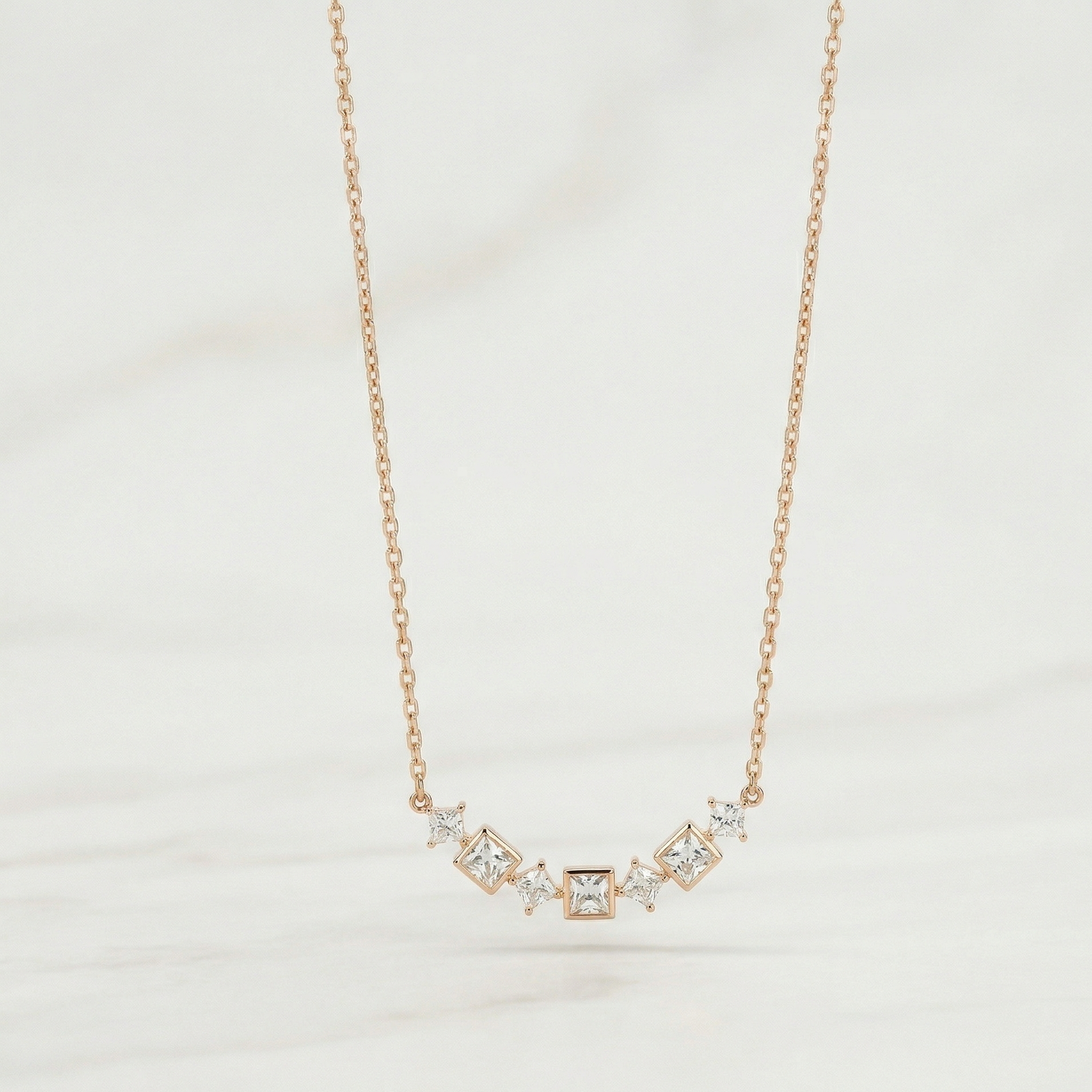 Rose Gold Square Crystal Necklace