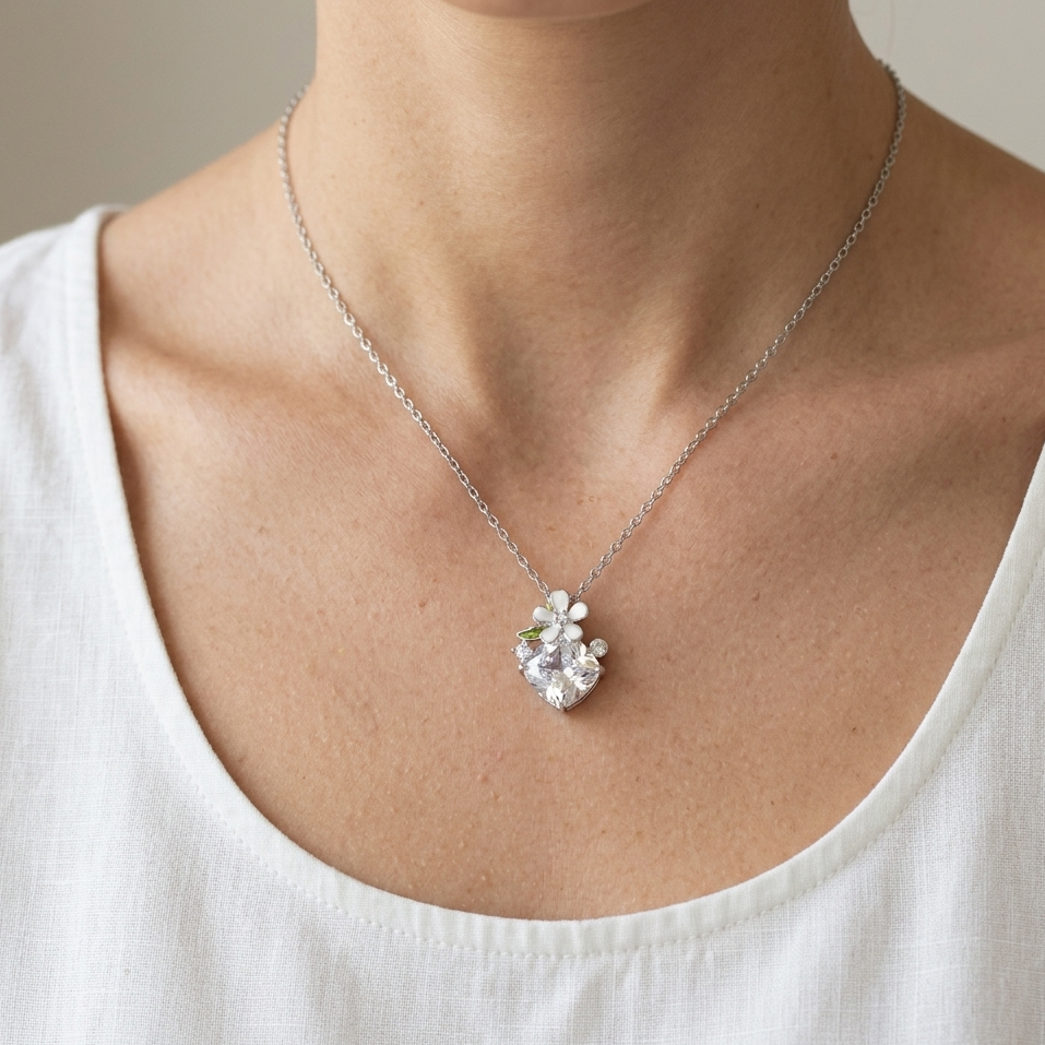 Silver Floral Heart Necklace