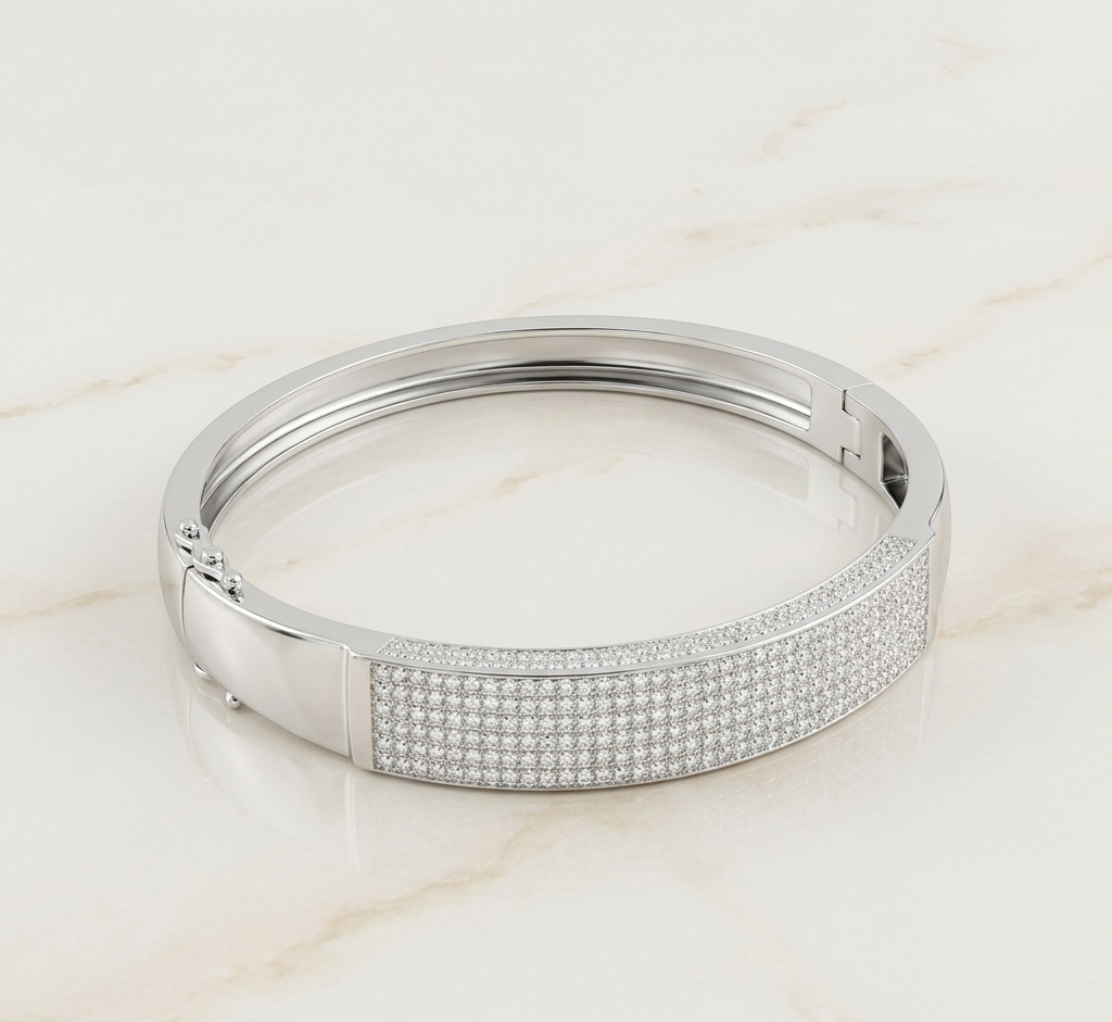 Silver Pave Zircon Kada Bracelet