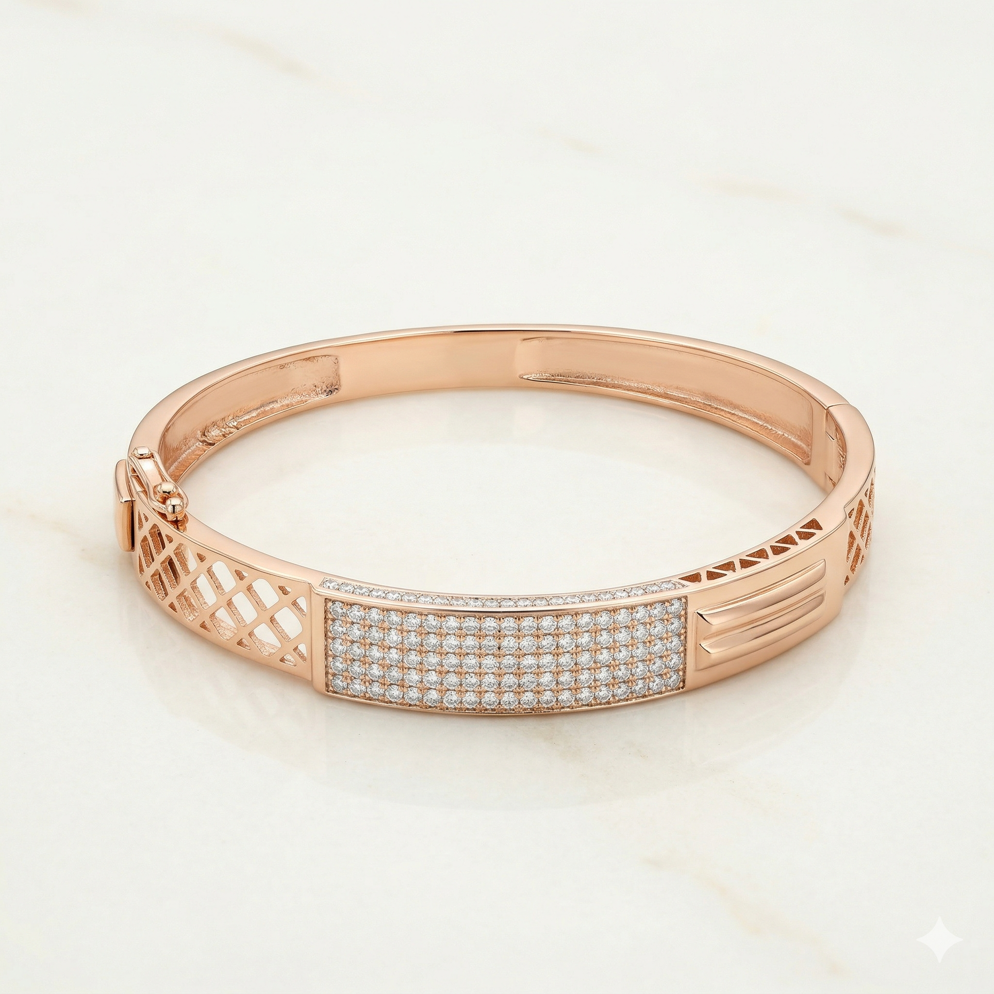Rose Gold Designer Pave Kada Bracelet