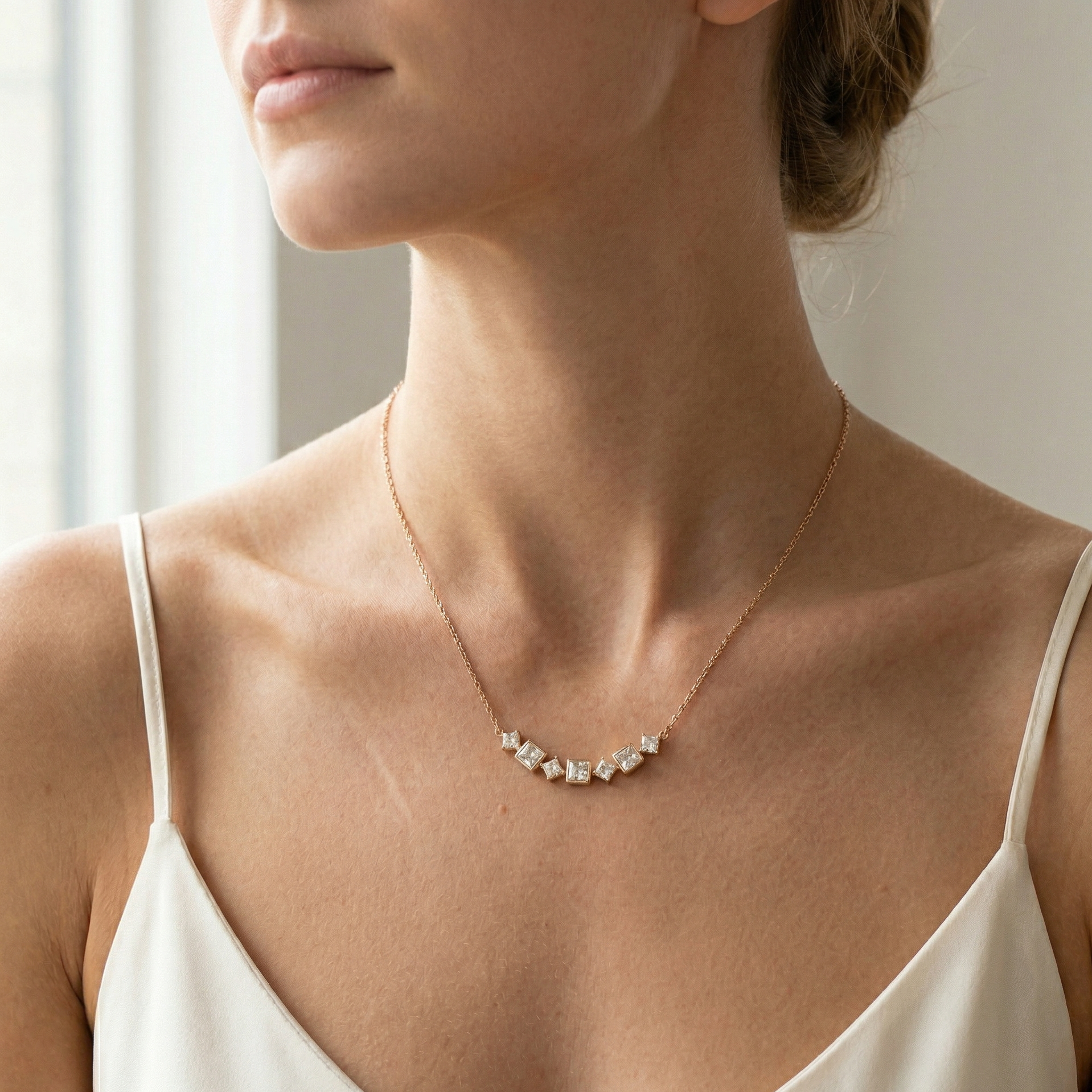 Rose Gold Square Crystal Necklace