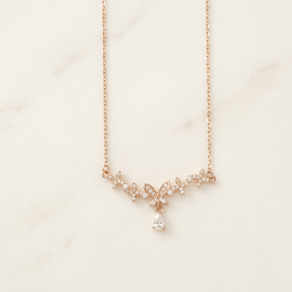 Rose Gold Floral Drop Necklace