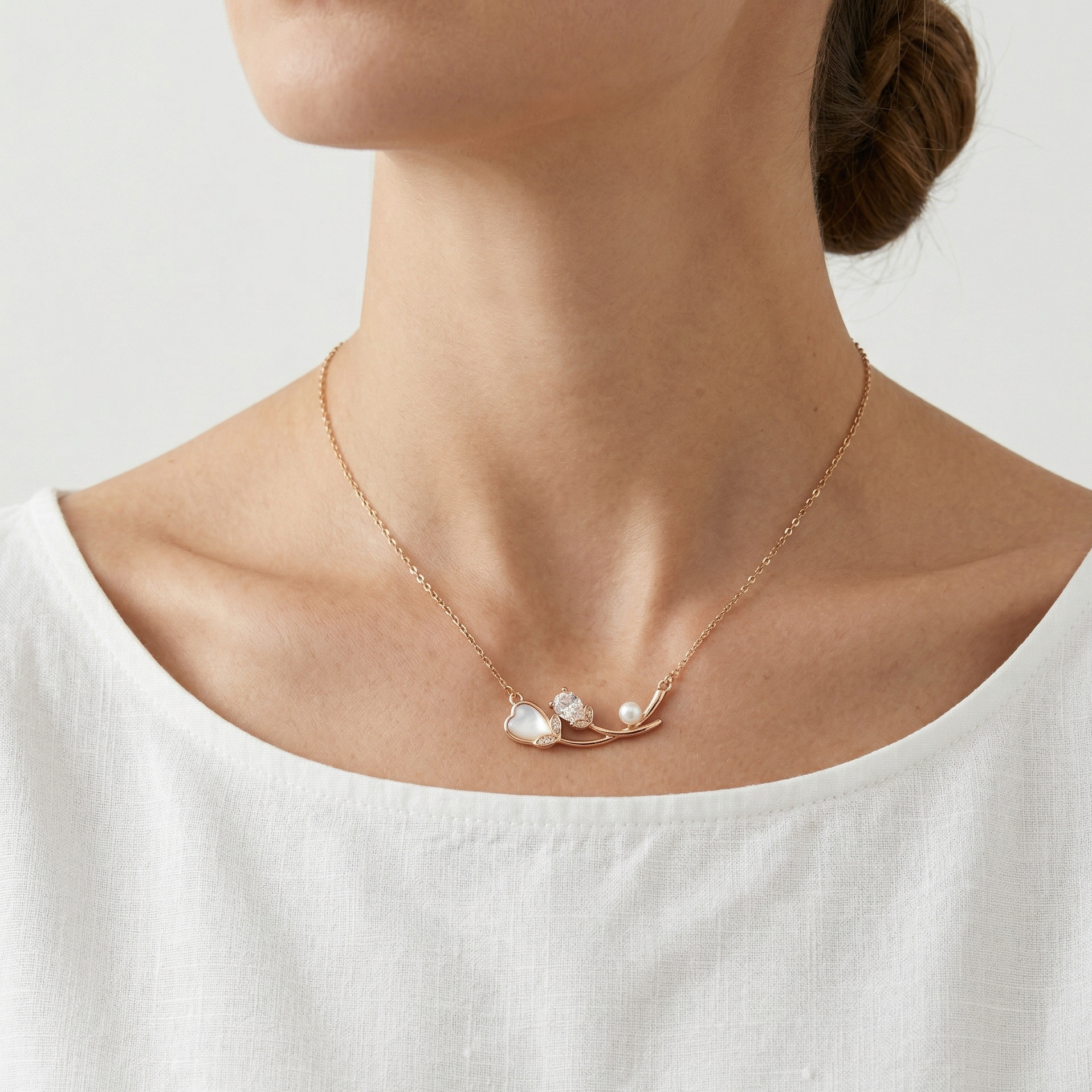 Rose Gold Butterfly Pearl Necklace