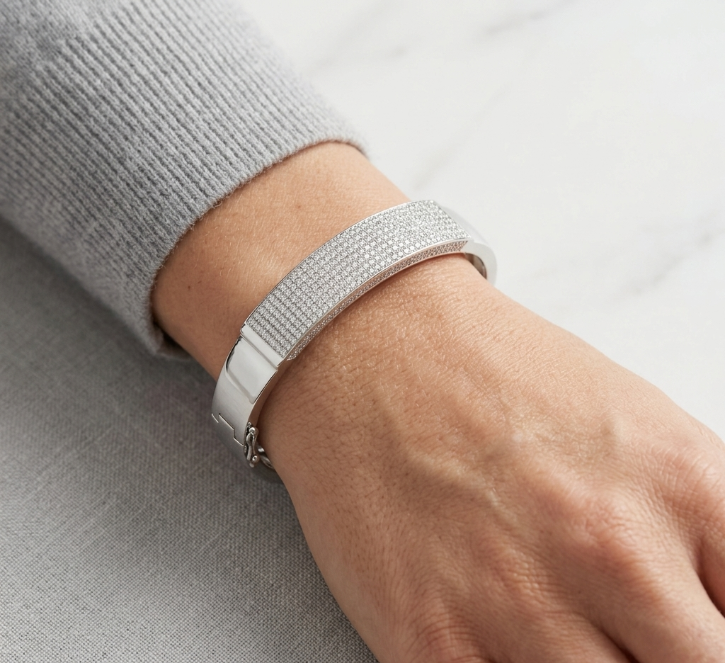 Silver Pave Zircon Kada Bracelet