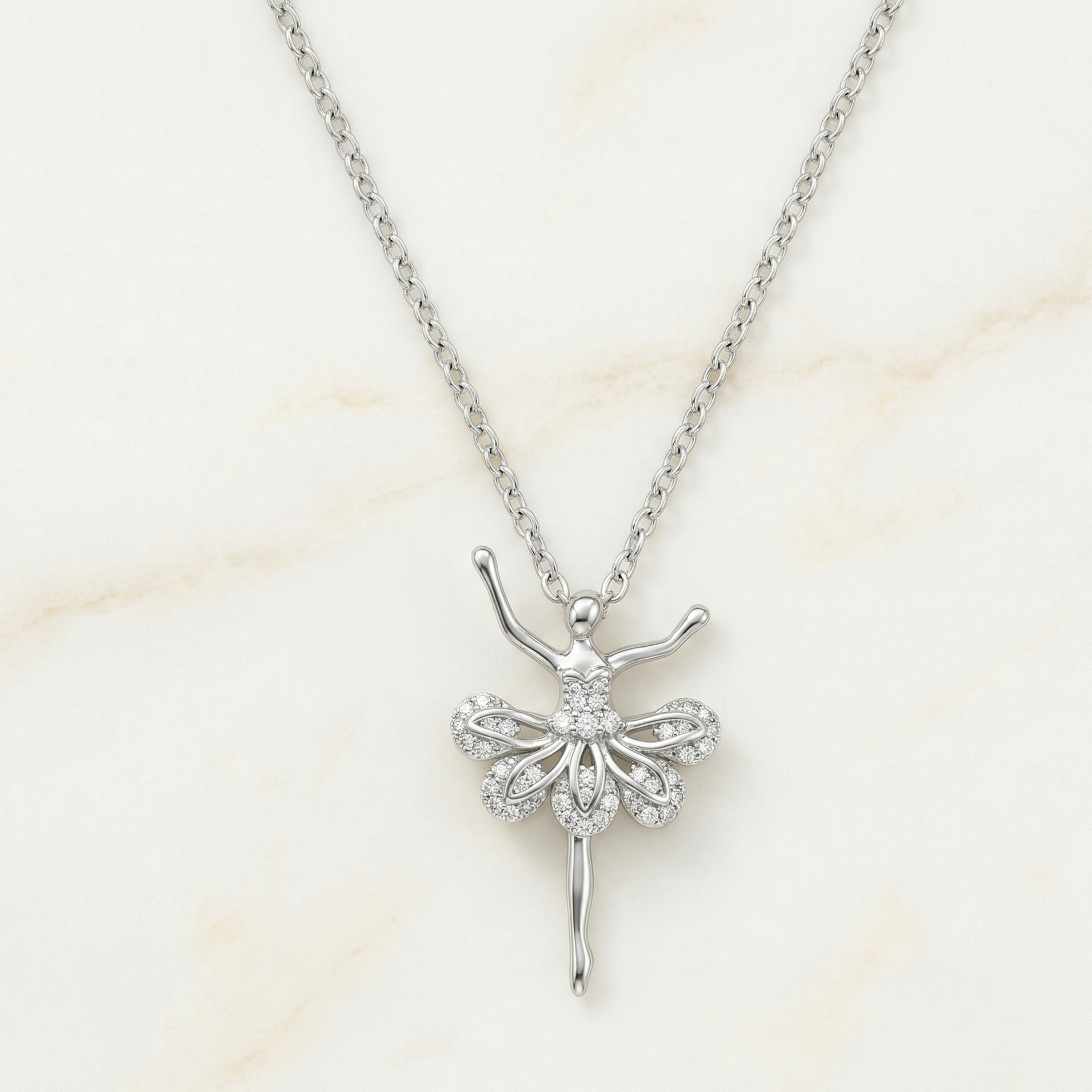 Silver Ballerina Pendant Necklace