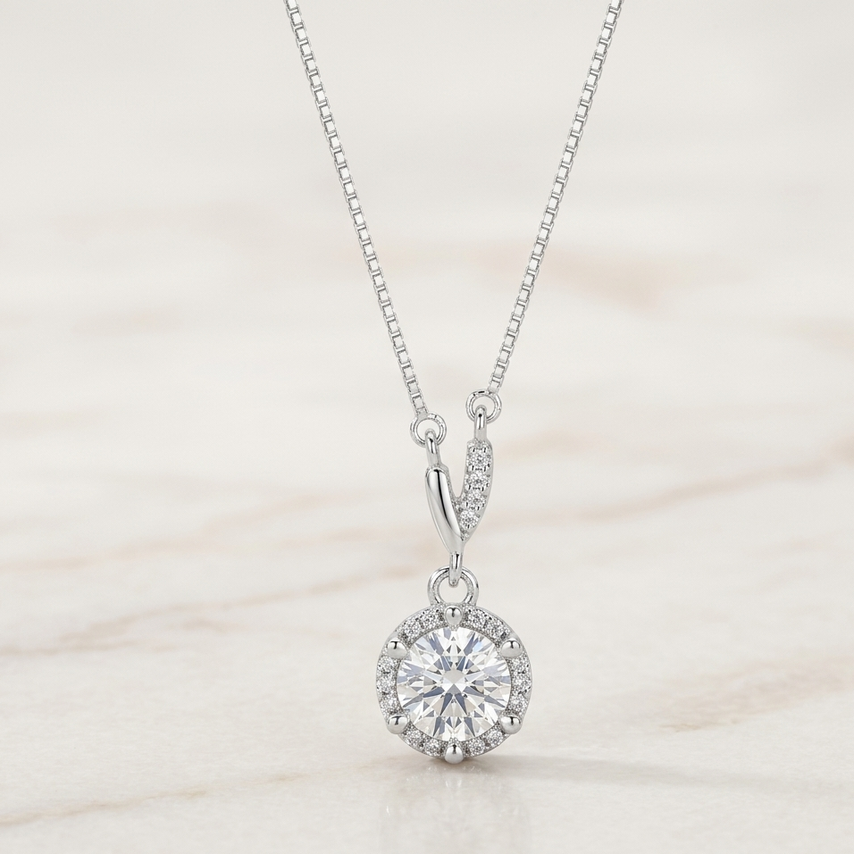 Silver Solitaire Drop Necklace