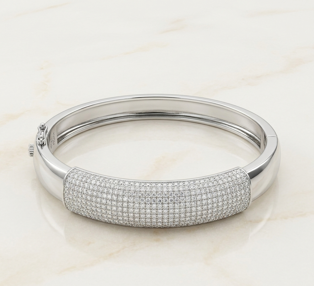 Men’s Silver Diamond-Studded Bracelet