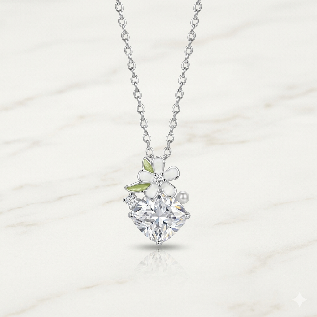 Silver Floral Heart Necklace
