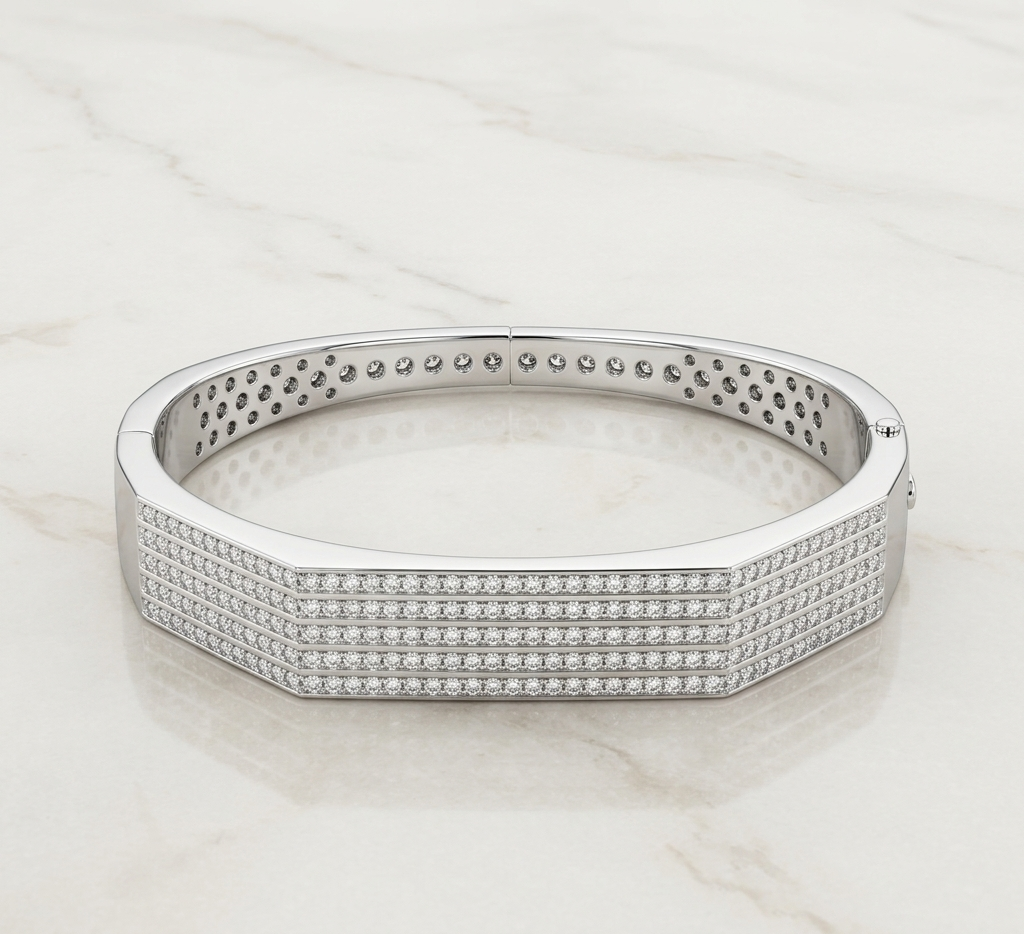 Silver Multi-Line Zircon Men’s Bracelet