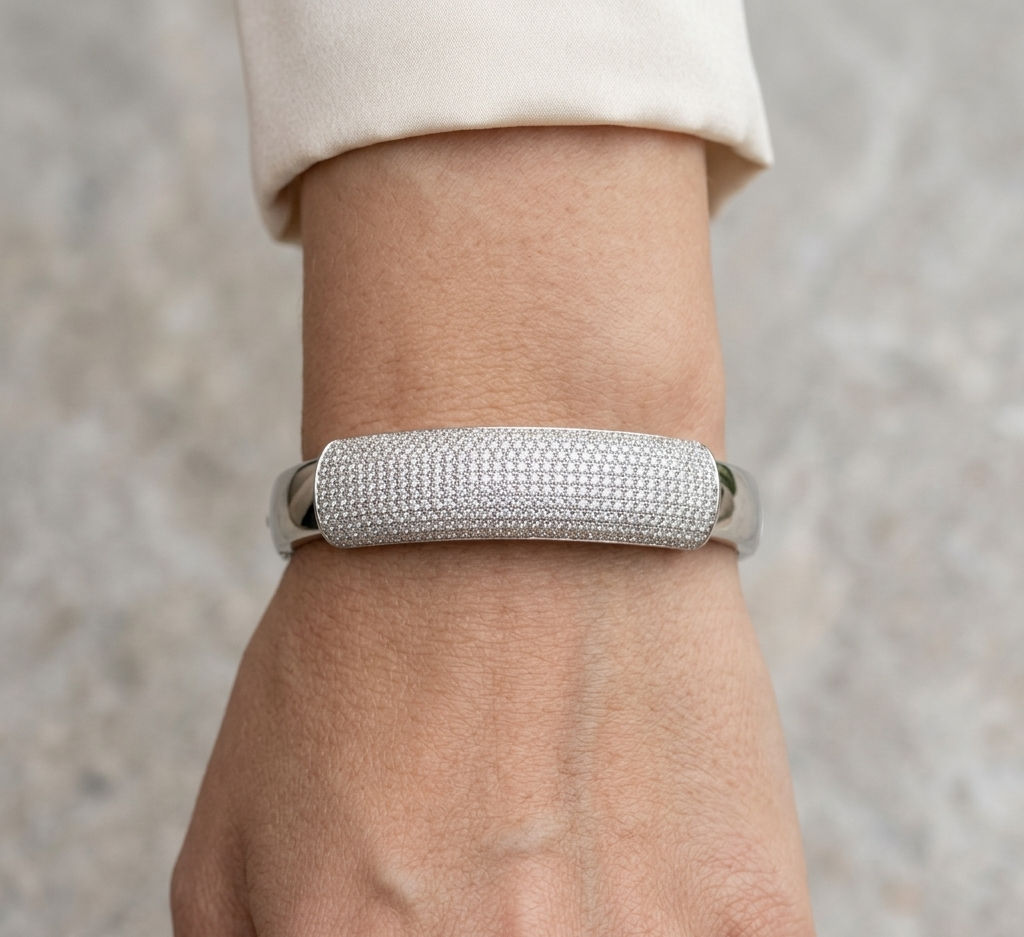 Men’s Silver Diamond-Studded Bracelet
