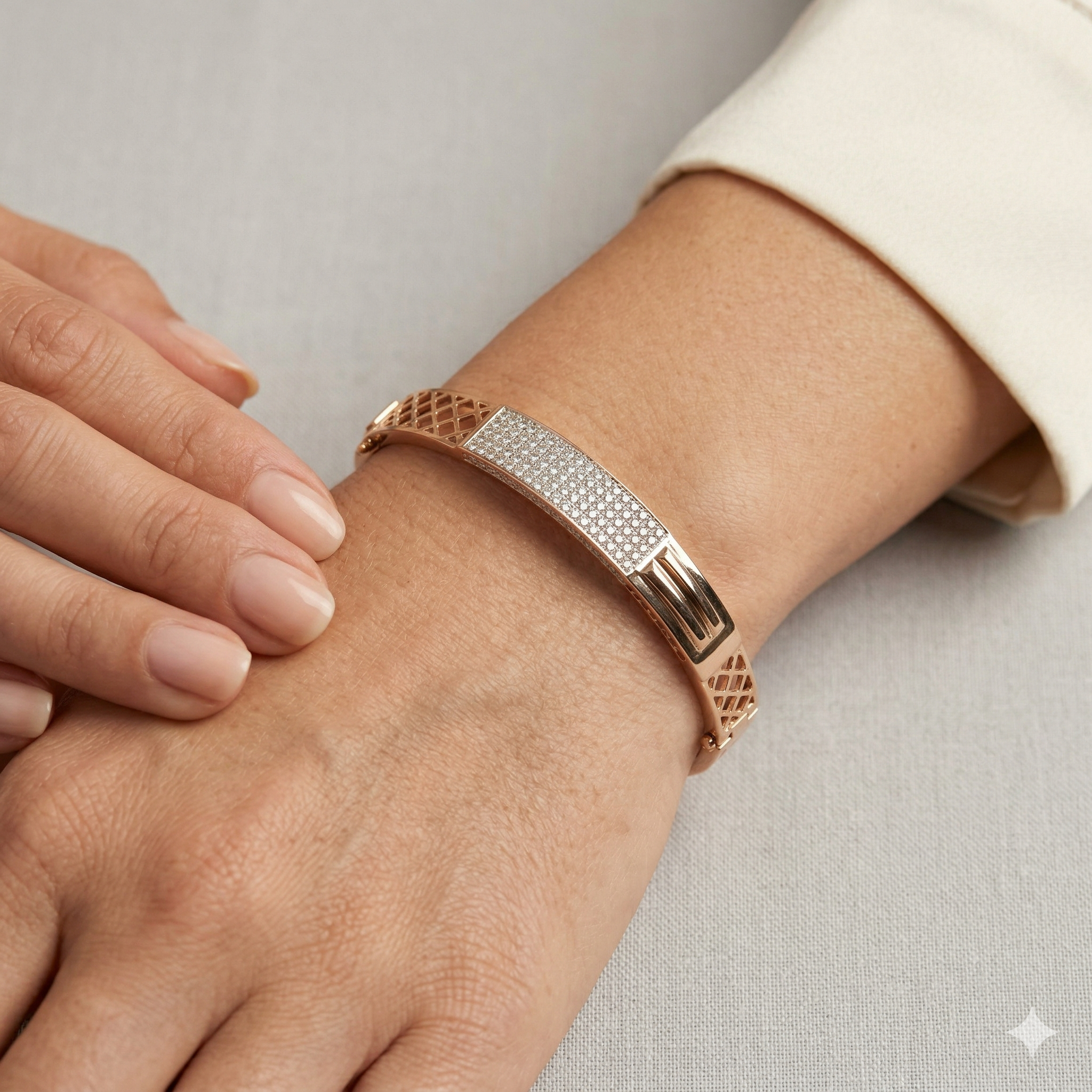 Rose Gold Designer Pave Kada Bracelet