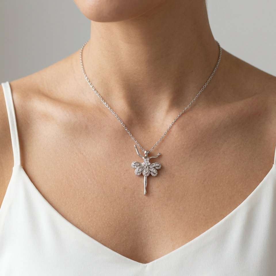 Silver Ballerina Pendant Necklace