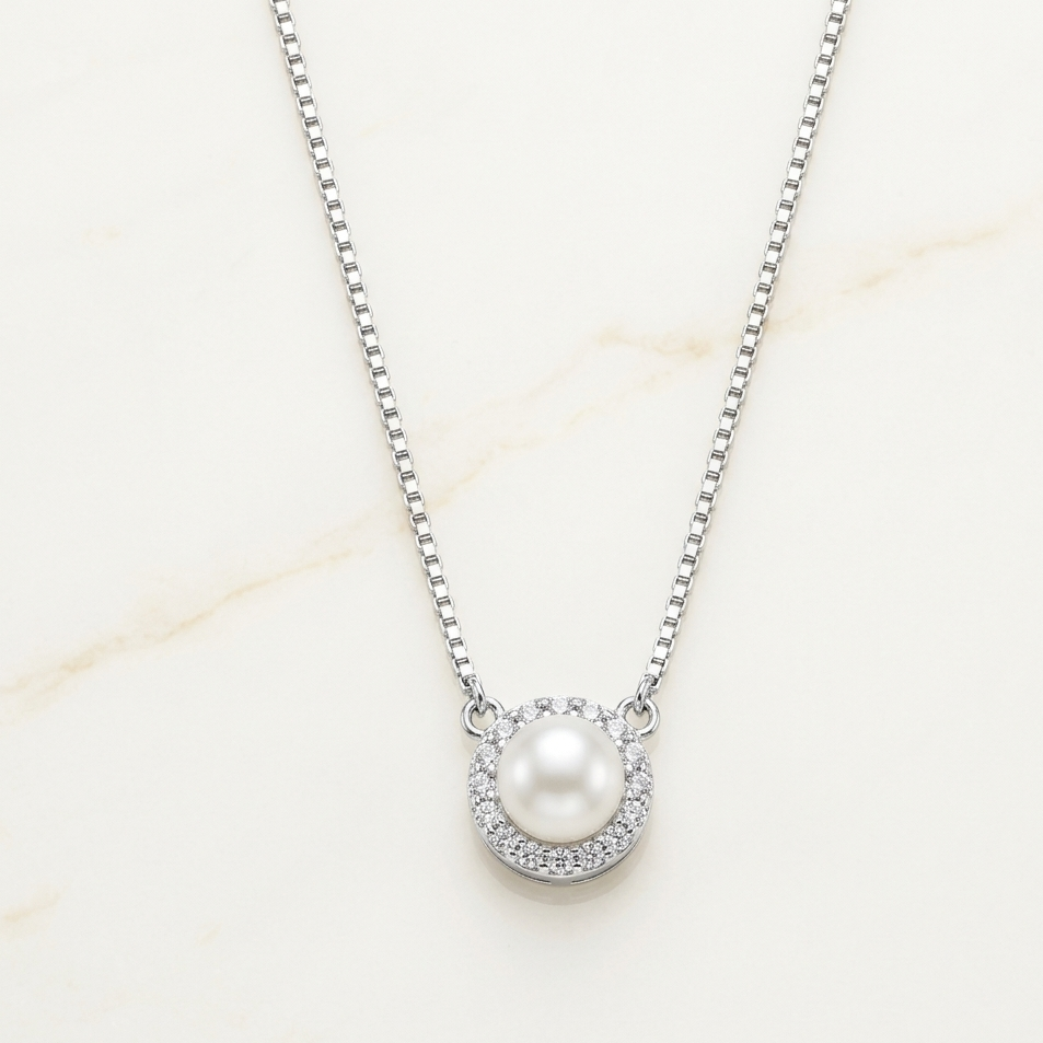 Silver Pearl Halo Necklace
