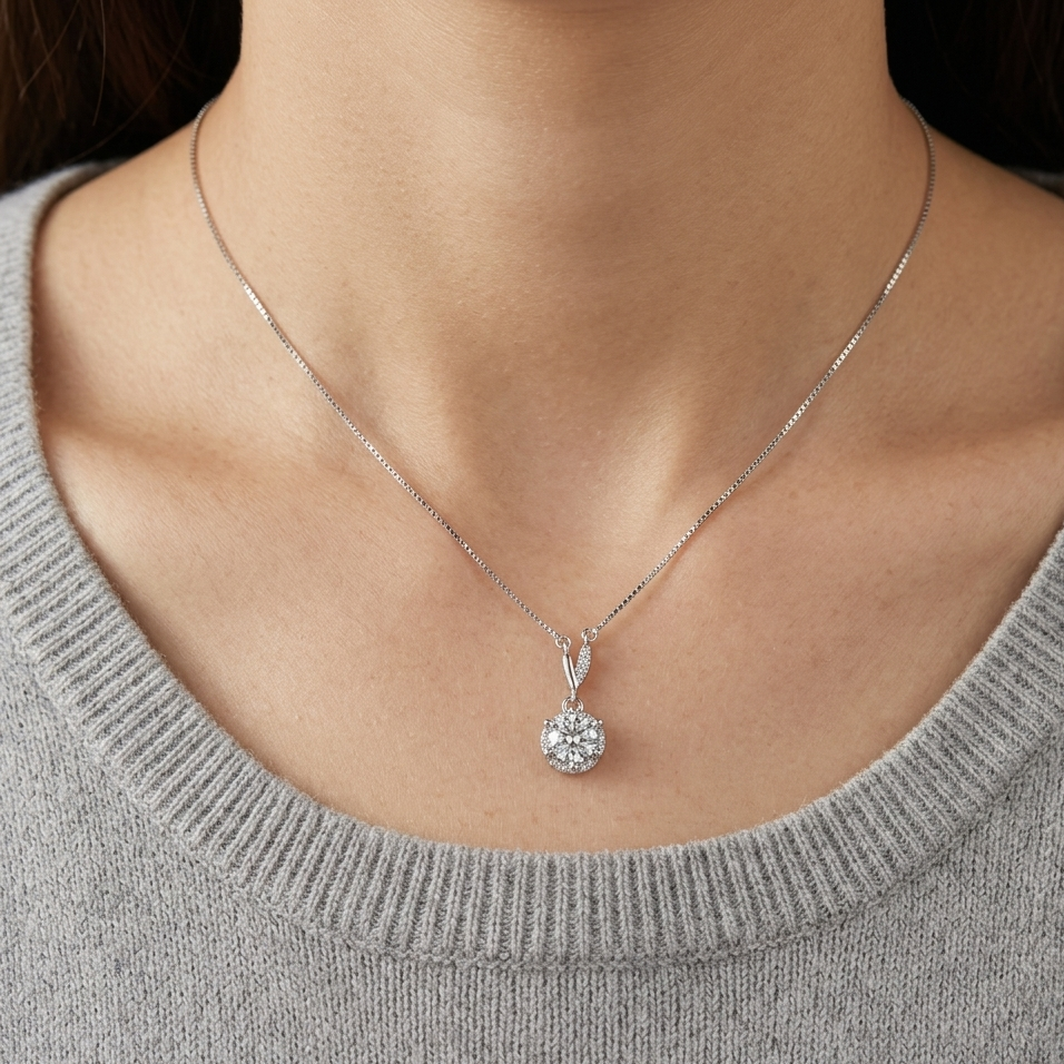 Silver Solitaire Drop Necklace