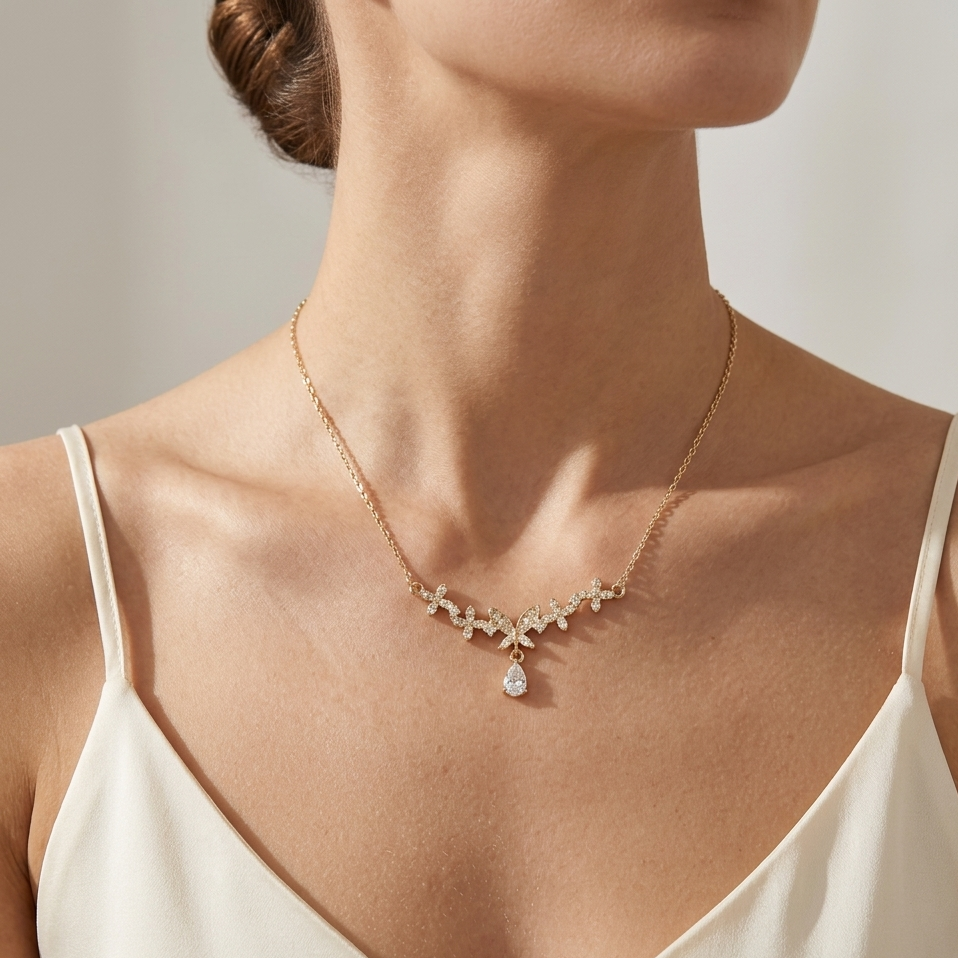 Rose Gold Floral Drop Necklace