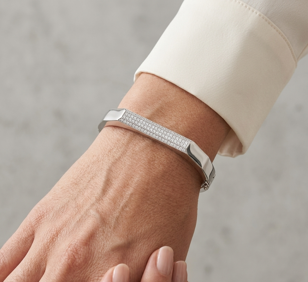 Silver Diamond Bar Bangle Bracelet